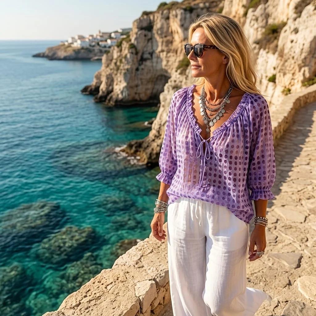 Chemise Élégante à Imprimé Ethnique et Pois