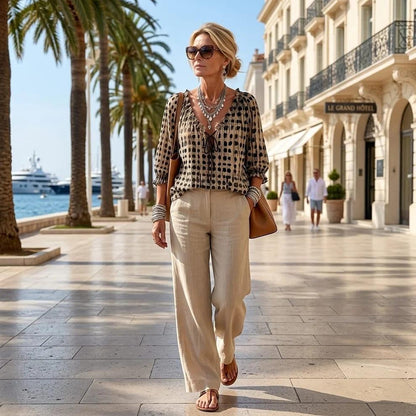 Chemise Élégante à Imprimé Ethnique et Pois