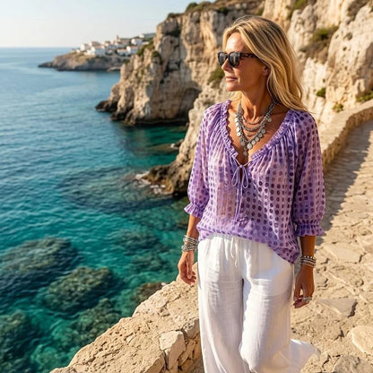 Chemise Élégante à Imprimé Ethnique et Pois